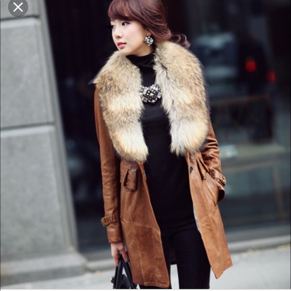 Vintage Fox Fur & Leather Trench Coat